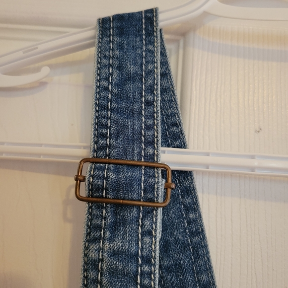 Medium wash denim blue distressed overall romper shortalls overalls Dollhouse XS - Picture 3 of 11